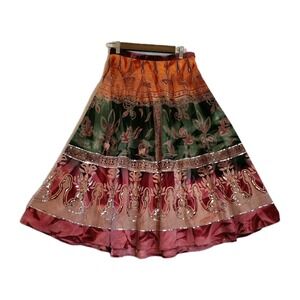 Jasmine Skirt Women Small Dark Multicolor Corduroy Maxi Sequin Whimsi FairyGoth